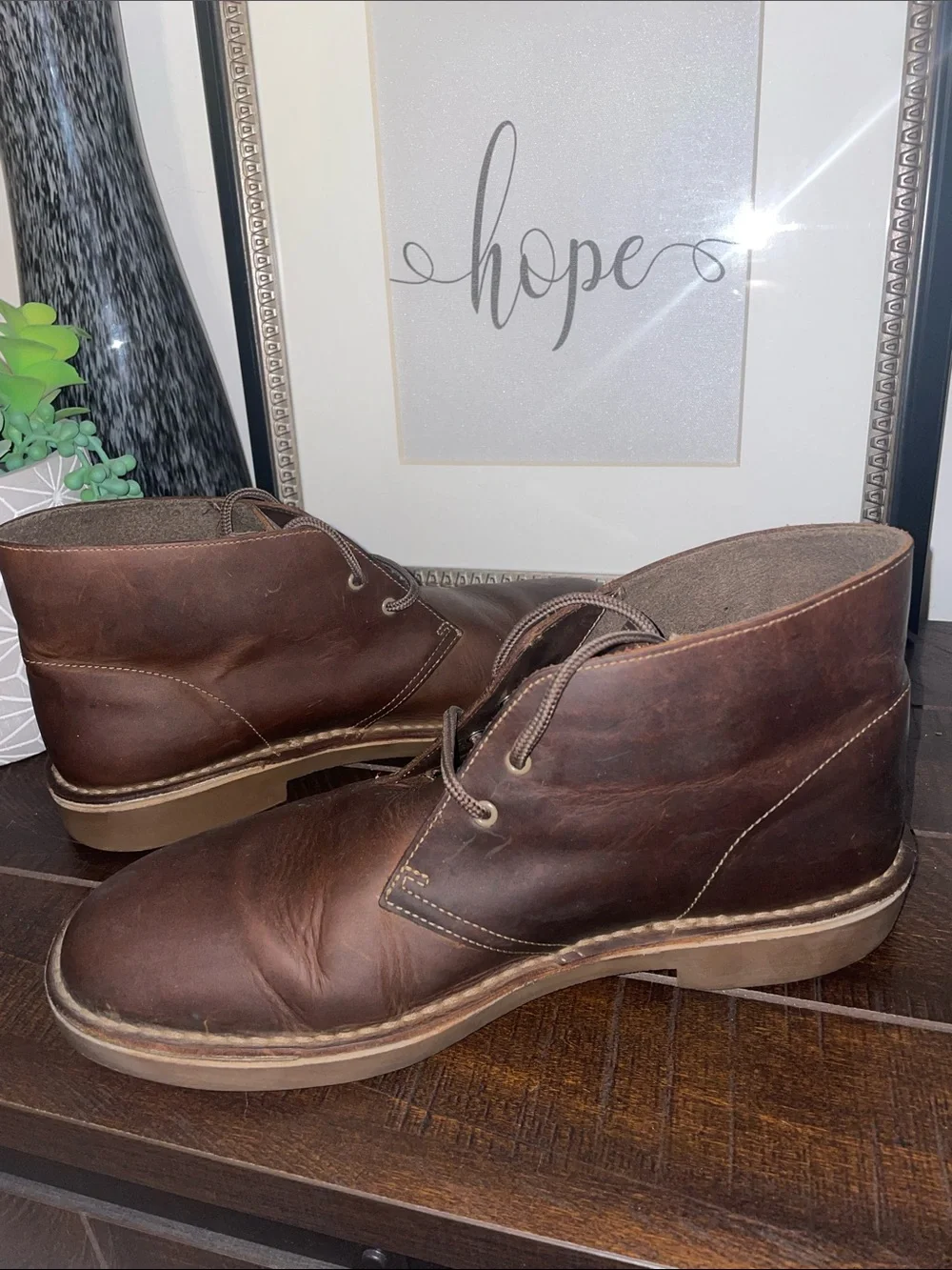 Clarks Bushacre II Mens Brown Leather Chukka Boots Lace-Up Size 9.5 W Extra Wide